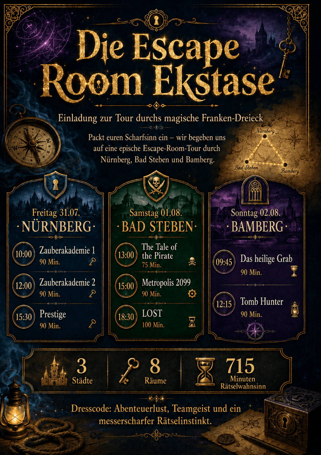 Die Escape Room Ekstase Tour durch Nürnberg, Bad Steben und Bamberg